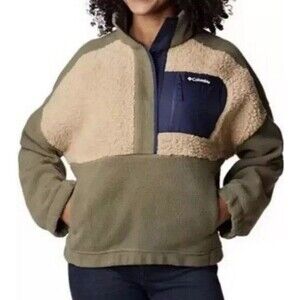 Columbia Ladies Lodge Sherpa Pullover Green & Tan XXL NWOT
